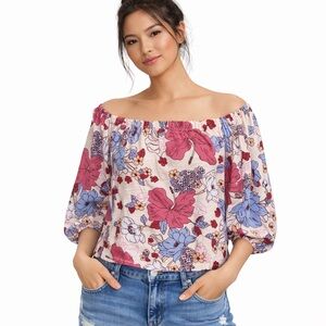 Sanctuary Chloe Square Neck Off the Shoulder Peasant Blouse Size Small